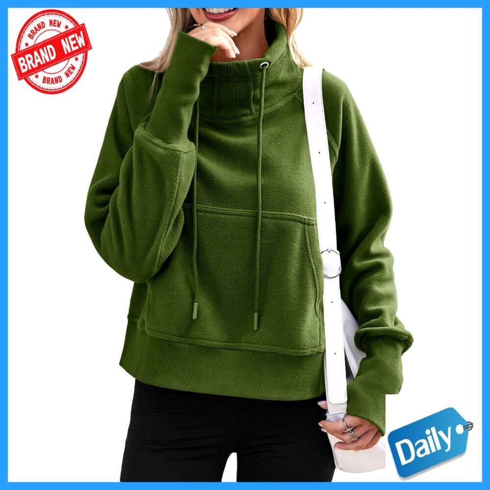 Sherpa Fleece Turtleneck Pullover Sweatshirt with Thumb Holes and Pocket
